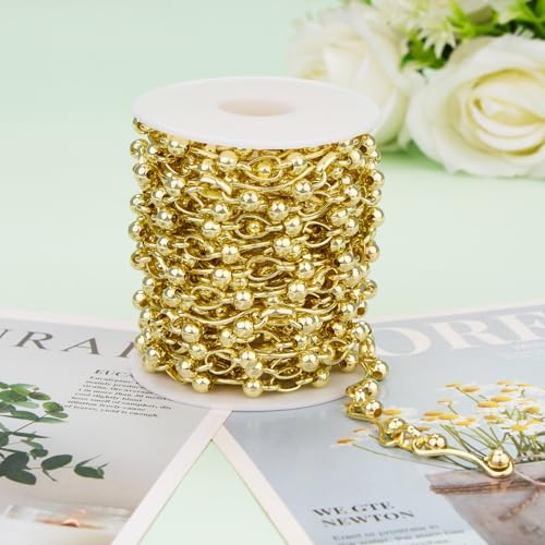 KYUNHOO 16.4FT Bulk Gold Chain for Crafting Charm DIY Jewelry Supplies | Gold Plated Jewelry Links Iron Metal Chains Bulk Light Beaded Chain for Handcrafts - color: Bead Gold
