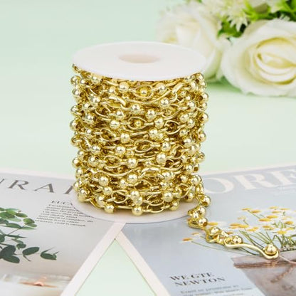 KYUNHOO 16.4FT Bulk Gold Chain for Crafting Charm DIY Jewelry Supplies | Gold Plated Jewelry Links Iron Metal Chains Bulk Light Beaded Chain for Handcrafts - color: Bead Gold