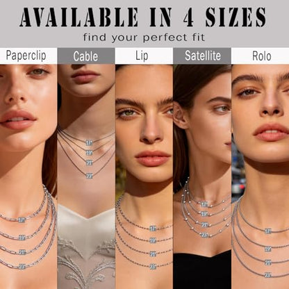 20Pcs (5 Styles) Stainless Steel Chains for Jewelry Making (Silver 23in) | Bulk Silver & Gold Plated Chains, Satellite, Paper Clip, Lip, Rolo, Cable, Jewelry Making - color: Silver (23 inch)