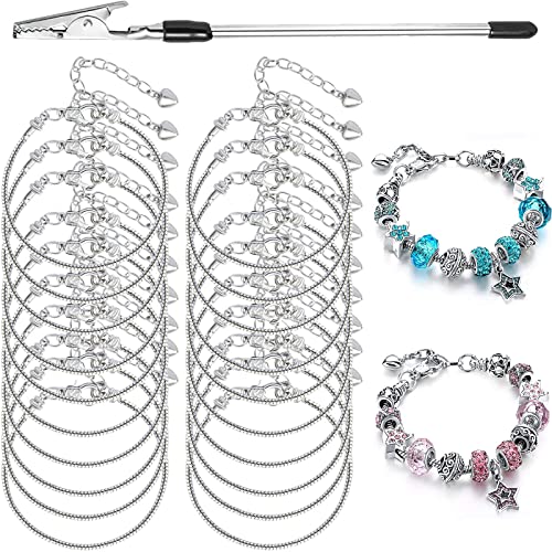 ZYEHXED 20PCS Snake Chain Charm Bracelet with Bracelet Helper Adjustable Snake Bracelet Chains with Lobster Clasp Extender Chain for Women DIY Jewelry Making Supplies - color: 20PCS 7.87 Inch Sliver Bracelet