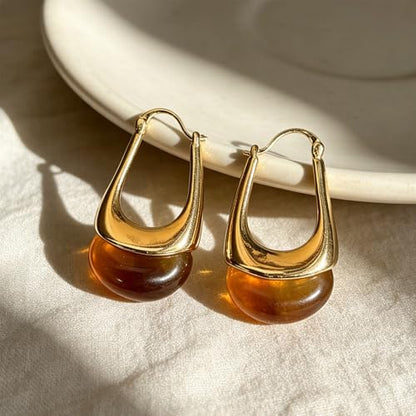 Acrylic Gold Hoop Earrings Chunky Hoop Dangle Drop Huggie Earring Statement Resin Jewelry for Women - color: Brown