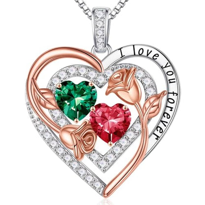 Iefil Heart Birthstone Necklace for Women - Double Birthstone Jewelry | 925 Sterling Silver, Gift Box Packaging, Anniversary Birthday Gifts for Women Wife Mom - color: 05-07-May-Jul Birthstone