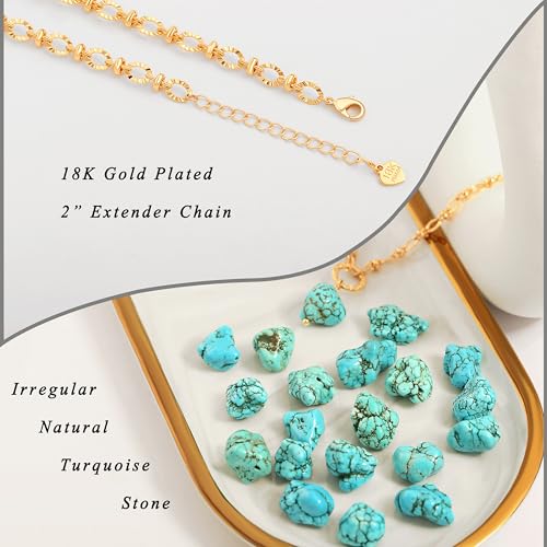 Aobei Pearl 18K Gold Plated Moon Star Lion Evil Eye Love Heart Cross Pendant Necklace Medallion Paperclip Chian Choker Layering Jewery for Women - color: Blue-green Irregular Turquoise