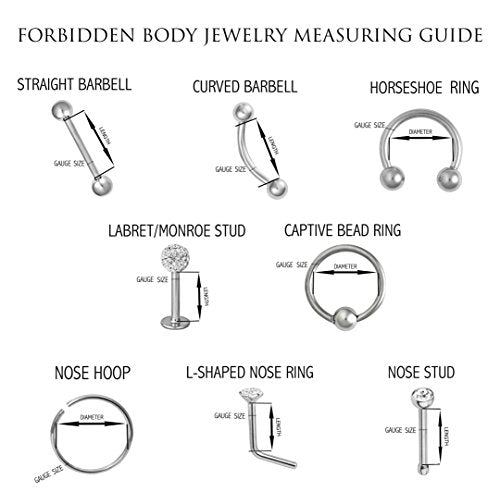 Forbidden Body Jewelry Set of 2: 16g 8mm Daith Earring, Eyebrow Ring and Rook Piercing, Double Spike Curved Barbells