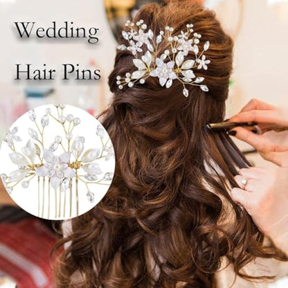 5 Pcs Bridal Flower Wedding Hair Pins Crystal Pearl Hair Clips Headpiece Wedding Hair Accessories Jewelry with Rhinestone for Brides Bridesmaids Women Girls Updo - color: Silver5pcs
