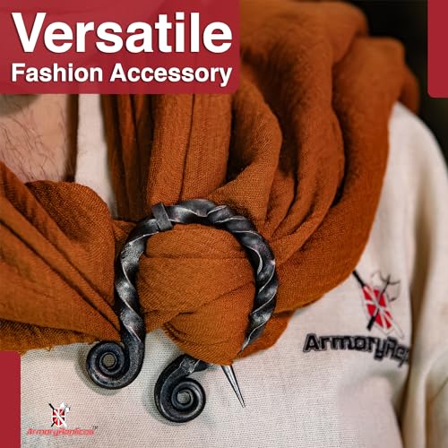 Armory Replicas™ Hand-Forged Viking & Celtic Cloak Pin Brooch – Medieval Fibula for Costumes, Reenactments, Cosplay & Historical Dress Accessories - style: Ornate Swirl Round