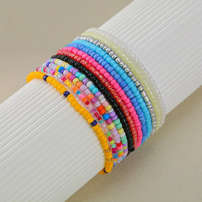 8-20Pcs Colorful Bohemia Seed Beaded Bracelets Handmade Adjustable Stackable Rainbow Beads Stretch Bracelets Anklet Multilayer Vacation Elastic Bangle for Women Summer Beach Boho Jewelry Gift - style: 12pcsC