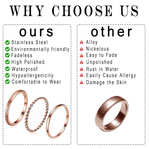 2mm 18Pcs No Tarnish Stainless Steel Thin Rings | PVD Gold Plated, Fadeless, Waterproof, High Polish, Hypoallergenic - color: Rose Gold Plated