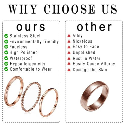2mm 18Pcs No Tarnish Stainless Steel Thin Rings | PVD Gold Plated, Fadeless, Waterproof, High Polish, Hypoallergenic - color: Rose Gold Plated