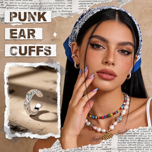 Gothic Stainless Steel Ear Cuffs Non Piercing Cartilage Clip On | Punk Emo Y2k Alt Goth Style,Men Women,Silver Fake Earring,Hypoallergenic Adjustable,Jewelry Gift,Edgy design - color: K10-Alt Design Silver