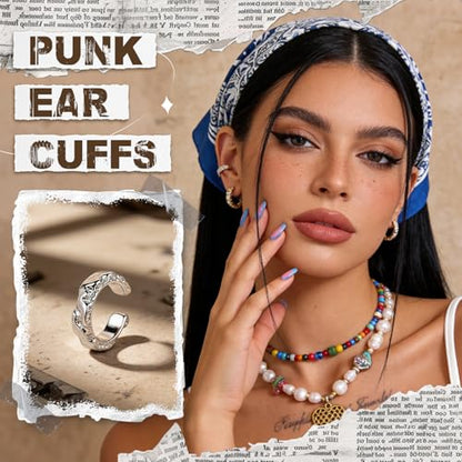 Gothic Stainless Steel Ear Cuffs Non Piercing Cartilage Clip On | Punk Emo Y2k Alt Goth Style,Men Women,Silver Fake Earring,Hypoallergenic Adjustable,Jewelry Gift,Edgy design - color: K10-Alt Design Silver