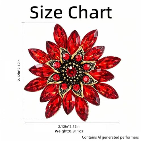 Crystal Flower Brooch Pin for Women Rhinestone Floral Lapel Jewelry - color: red