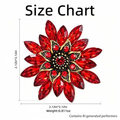 Crystal Flower Brooch Pin for Women Rhinestone Floral Lapel Jewelry - color: red