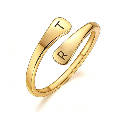 Custom Ring for Women 925 Sterling Silver Name Rings Personalized Initial Ring Engraved Stackable Letter Ring Christmas Birthday Gifts For Mom Grandma Sisters Girlfriend - color: Style 1-Gold