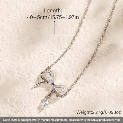 925 Sterling Silver Necklace for Women Trendy, Charming Layered Necklace with Cubic Zirconia Pendant for Her Womens Dainty Diamond Choker Necklaces Holiday Jewelry Gifts for Mom Wife Daughter Lover - color: Bowknot-Silver