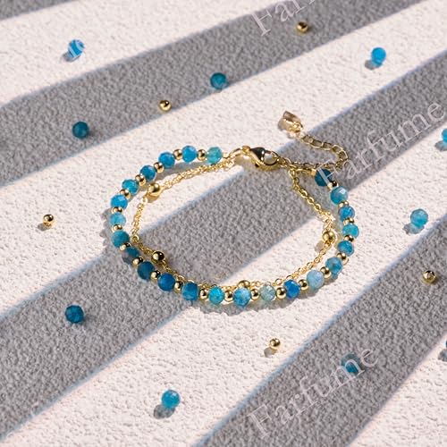 Farfume Crystal Beaded Bracelets for Women 4mm Natural Stone Jewelry Gifts | Natural Beads Gemstone,Handmade,Helper Tool,Yoga Protection,Hypoallergenic,Durability Wear - color: Apatite-Creativity