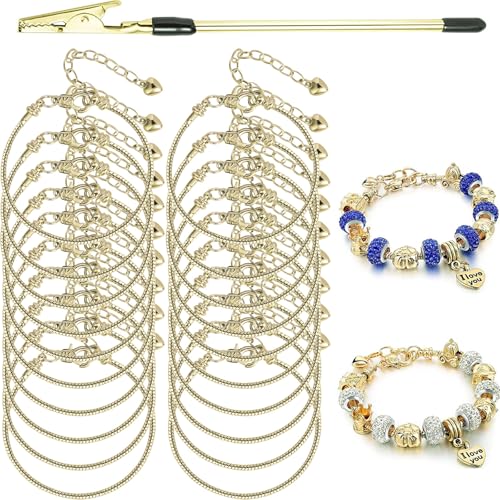 20 Pieces Snake Chain Charm Bracelet Chain with Bracelet Helper Adjustable Snake Charm Bracelet with Heart Lobster Clasp Extender Chain DIY Bracelet Chains for Women Gifts Jewelry Making Supplies - color: 20PCS 6.3 Inch Gold Bracelet