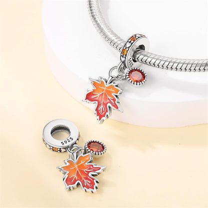 Pandach 925 Sterling Silver Charms for Bracelet&Necklace Dangle Pendant Bead with 5A Cubic Zirconia Stones,Jewelry Beads Gifts for Women - style: Maple Leaf Two Piece Charms