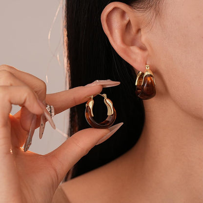 Acrylic Hoop Earrings for Women Trendy 14k Gold Plated Resin Hoop Earring Chunky Statement Hypoallergenic Hoops Earring Jewelry Gift