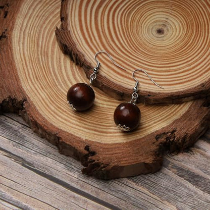 Wood Beads Necklace & Earrings for Women Chunky Multi-Layering Choker Necklace Ear Pendant - color: C