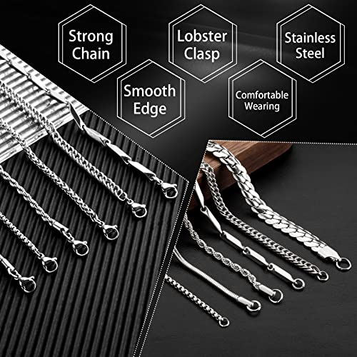 stino 7/8PCs Stainless Steel Chain Necklace Set for Men Women, Silver Tone Necklace Chains Bulk, Figaro Chain, Snake Chain, Cuban Link Chain, Rope Chain. - style: Same-Length 8Pcs