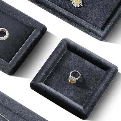 Velvet Jewelry Display Tray for Ring Earrings Necklace Bracelet Flat Tray - color: Gray, size: 5.12 × 5.12 in