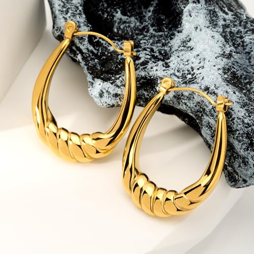 Hoop Earring for Women Hypoallergenic Stainless Steel Gold Hoop Dangle Earrings for Women 18K Gold Plated Stud Earring Chunky Twisted Hoop Gift for Women