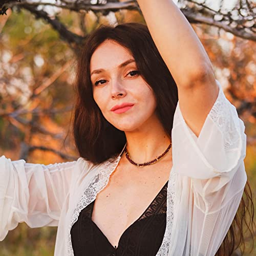 Aobei Pearl Gemstone Beaded Choker Necklace for Women Boho Turquoise/Cultured Freshwater Pearls/Garnet/Amazonite Jewelry - color: C Dark-red Garnet