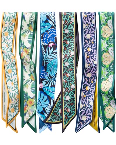 ZXZH 6 Pack Fashion Scarves for Women, Versatile Boho Head Scarf | Satin Scarf for Hair, Neck, Wrist, and Purse Accessories - color: Exotic Jungle Leaf
