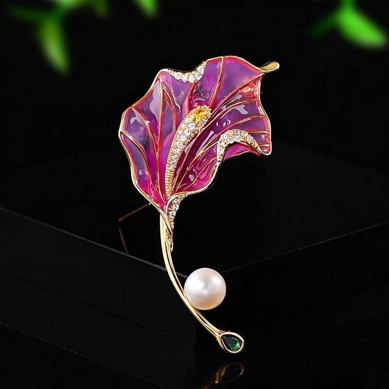 Flower Brooch for Women Rhinestone Pearl Zirconia Flower Lapel Pin Birthday Holiday Gift for Mother Wife Girlfriend - color: 03 Calla Lily-2