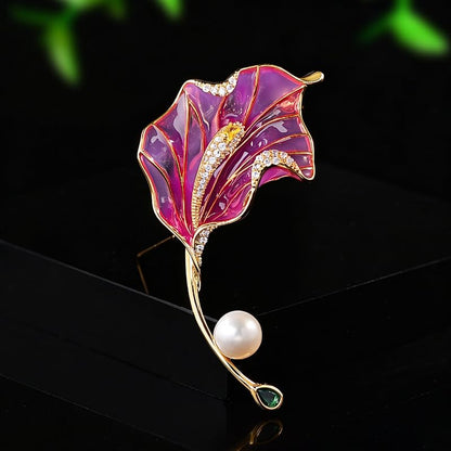 Flower Brooch for Women Rhinestone Pearl Zirconia Flower Lapel Pin Birthday Holiday Gift for Mother Wife Girlfriend - color: 03 Calla Lily-2