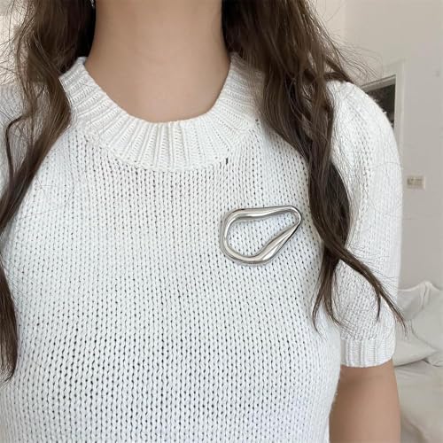 Trendy Irregular Geometric Metal Brooch Pin for Women Men Stainless Steel Polished Minimalist Statement Lapel Pins for Sweater Hat Scarf Suit Dress Simple Clothes Accessories Jewelry - color: Silver