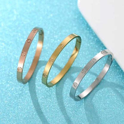 Friendship Love Bracelet for Women, 18K Gold Plated Titanium Steel Cuff - color: Rose Gold, size: Cross 7''