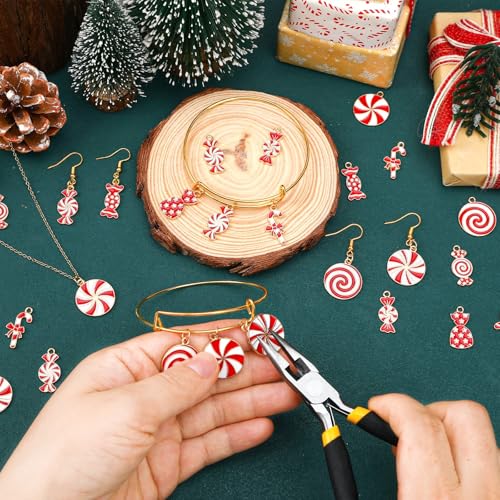 60Pcs Christmas Charms, Candy Cane Charms for Jewelry Making | Alloy Enamel, Christmas DIY Crafts, Holiday Earring Necklace Bracelet Jewelry Making, Xmas Red White Candy Pendants - style: Christmas Candy Charms