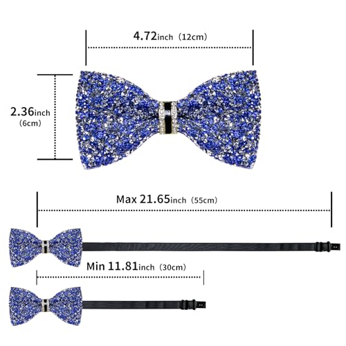DiBanGu Mens Rhinestone Bow Tie with Ring and Lapel Pin Set | Adjustable Strap,Pre-tied Style,3PCS,Sequin Diamond Bowties，Solid/Mix Color,Shiny Accessory,for Party Prom Banquet Wedding - color: Blue and Silver