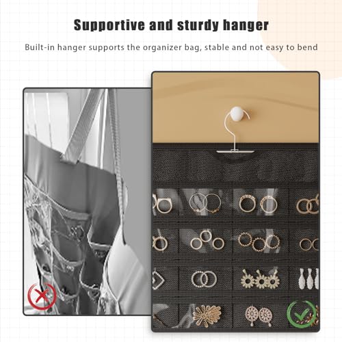 Hanging Jewelry Organizer, 80-Pocket Double-Sided Storage, 1-Pack, Black and Beige - color: Black and Beige