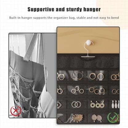 Hanging Jewelry Organizer, 80-Pocket Double-Sided Storage, 1-Pack, Black and Beige - color: Black and Beige