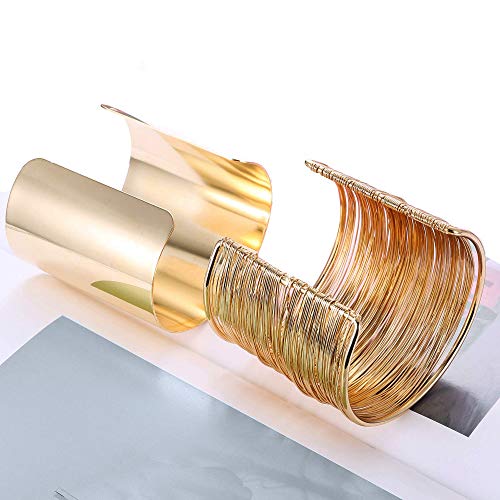 RIOSO 4 Pcs Cuff Bangle Bracelet for Women Open Wide Wire Bracelets Wrist Cuff Wrap Bracelet - color: G