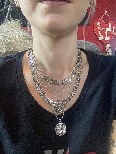 CSIYANJRY99 Chunky Gold Necklaces for Women,Multilayer Punk 80s Hip Hop Necklace,Layered Cuban Link Chain Statement Necklace 90s Freaknik Outfit Accessories for Women - color: Coid Silver