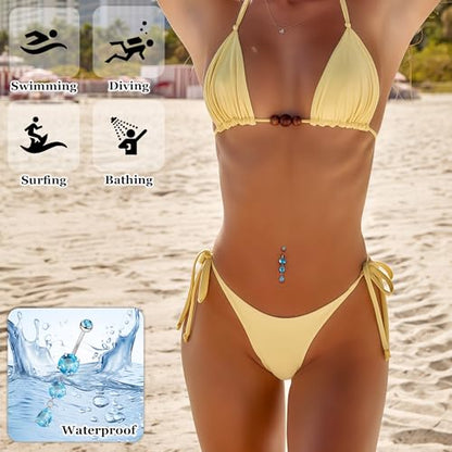 14G G23 Titanium Dangle Belly Button Ring for Women Dangling Navel Rings Hypoallergenic Teardrop Shiny CZ Belly Ring Internally Threaded Navel Piercing Jewelry - color: Blue