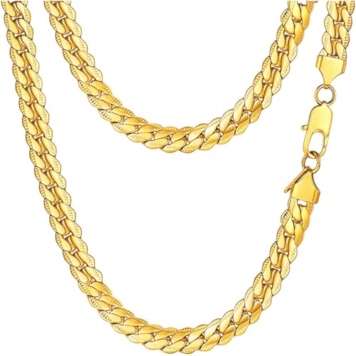 U7 Men Stainless Steel Necklace Cuban Link Chain, Flat Curb Chain Necklaces Unisex, Silver/Black/Gold Plated Chunky Hip Hop Neck Chain, 6mm/9mm Width, 18-32 Inches Length Jewelry for Mens Women - color: b. 9mm Gold, size: 28 Inches, style: a. Flat Curb