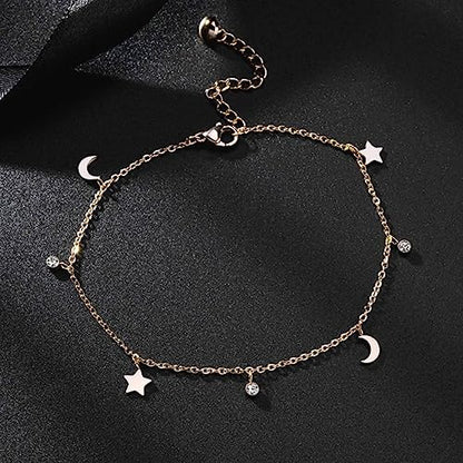 Ankle Bracelet for Women Stainless Steel Chain Beach Anklet Bracelet Adjustable Jewelry - style: Gold-SCMZ-Moon