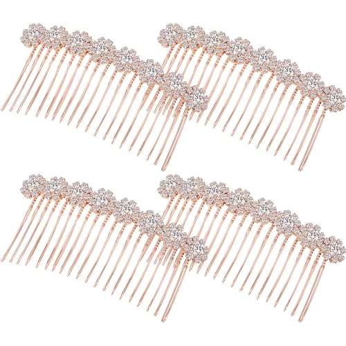 Geosar 4 Pieces Alloy Rhinestone Side Hair Combs Crystal Flower Clips Wedding Comb Bridal Jewelry Clips Combs French Hair Accessories for Women(Rose Gold) - color: Rose Gold