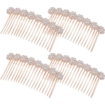 Geosar 4 Pieces Alloy Rhinestone Side Hair Combs Crystal Flower Clips Wedding Comb Bridal Jewelry Clips Combs French Hair Accessories for Women(Rose Gold) - color: Rose Gold