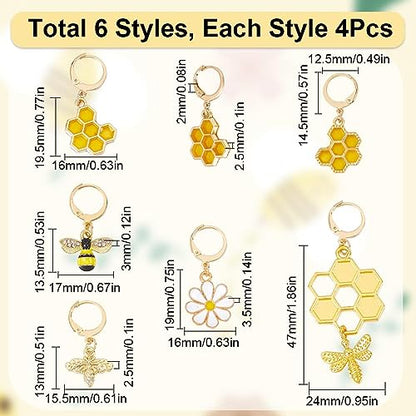 SUNNYCLUE 1 Box 12Pcs Bee Charms Knitting Stitch Markers Cute Removable Clip on Bracelets Charm Daisy Flowers Charms Lobster Claw Clasps Crochet Stitch Markers for DIY Knitting and Crocheting Sewing - color: 12pcs Bee & Flower Stitch Markers With Upgraded
