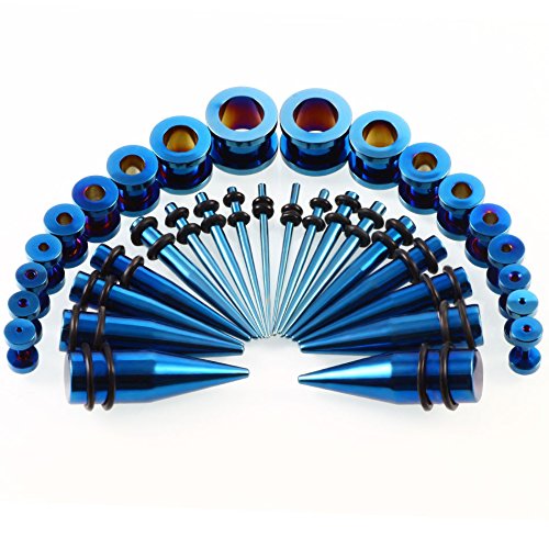 36pcs Ear Stretching Kit 14G-00G Surgical Steel Tapers Tunnels Gauges Set for Starter Women Men Expanders Body Piercing Jewelry… - color: Blue