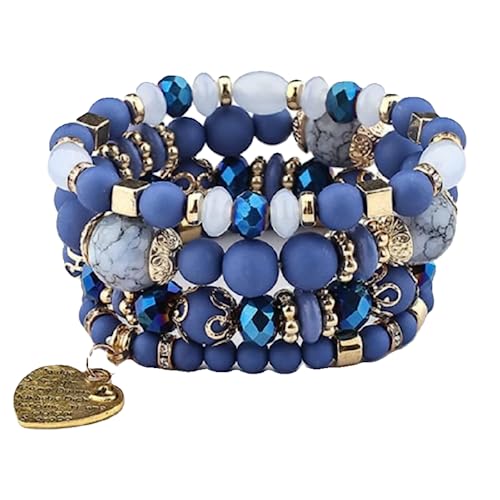 Women Beaded Bracelet Set | Colorful Boho Stackable Trendy Design with Crystal Accents Multilayer Bangle Bracelet | Fashion Stretch Braclets Jewelry for Women - color: Blue
