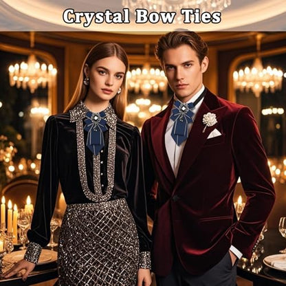 Big Crystal Bow Ties for Men Pre-tied Women Bowtie | Sparkly Laege Rhinestone, Eye-catching Edges, Adjusatble Strap, Polyester Fabric, 6.9"×3.7", Suitable for Suit Wedding Prom - color: Navy Blue