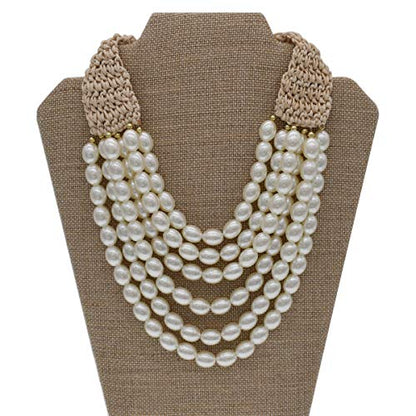 utop JNF Hand made Pearl Statement Necklace for Women Rhinestone Multilayer Crystal Necklaces Chunky Pearl Necklace Large Pearl Necklace and Earrings Set for Mother Mom's gift - color: white bead pearl necklace