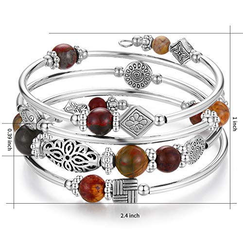 BULINLIN Layered Wrap Bangle Turquoise Bracelet - Bead Bracelet with Natural Agate Stone, Gifts For Women - color: 06-Picasso